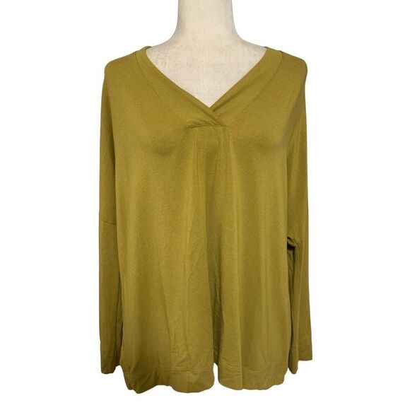two danes womens solid mustard Bamboo yellow V Neck long sleeve top small medium - Picture 1 of 4